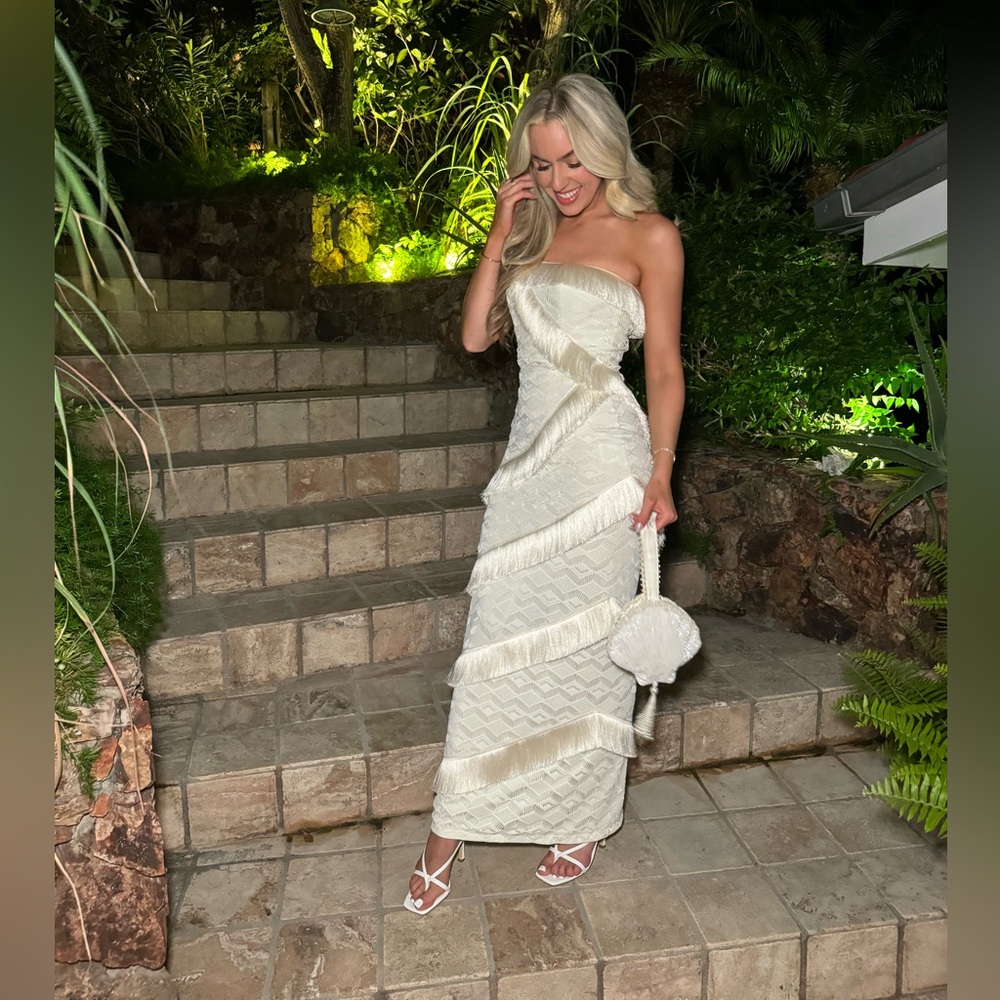 Patbo Crochet Strapless Fringe Dress